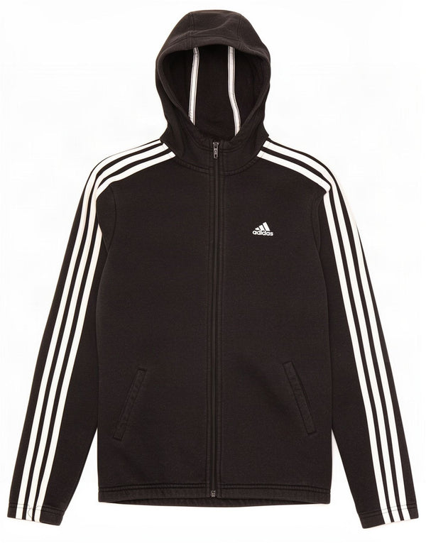 Adidas hættetrøje med lynlås til drenge 13-14 år Sort bomuld
