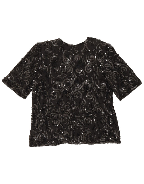 Frank Usher Damebluse Top UK 16 Large Black Silk