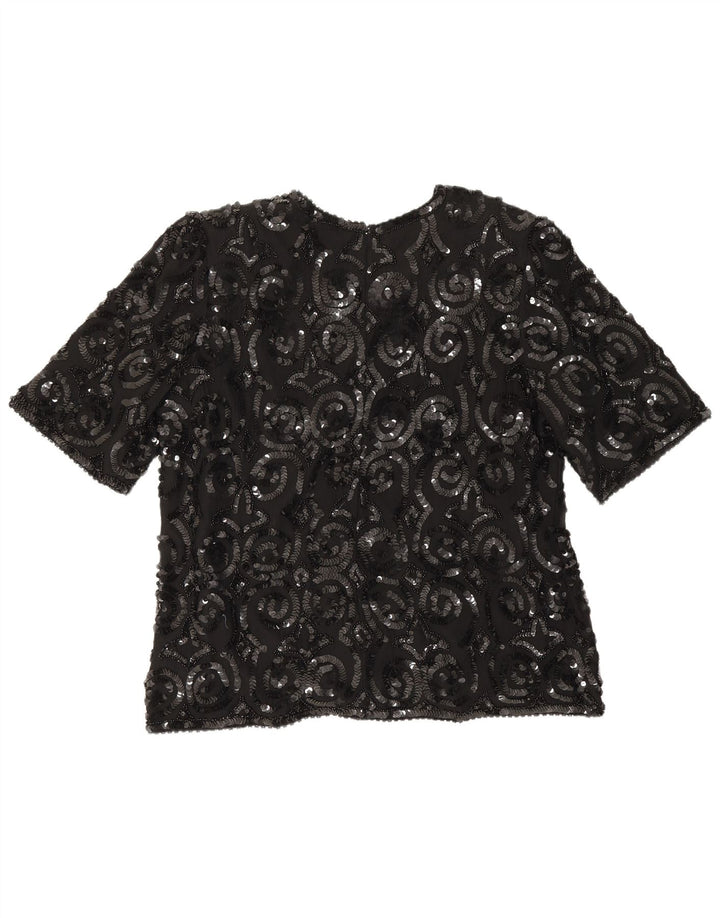 Frank Usher Damebluse Top UK 16 Large Black Silk