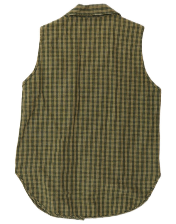 Timberland Dame ærmeløs skjortebluse US 6 Medium Khaki Gingham Linen
