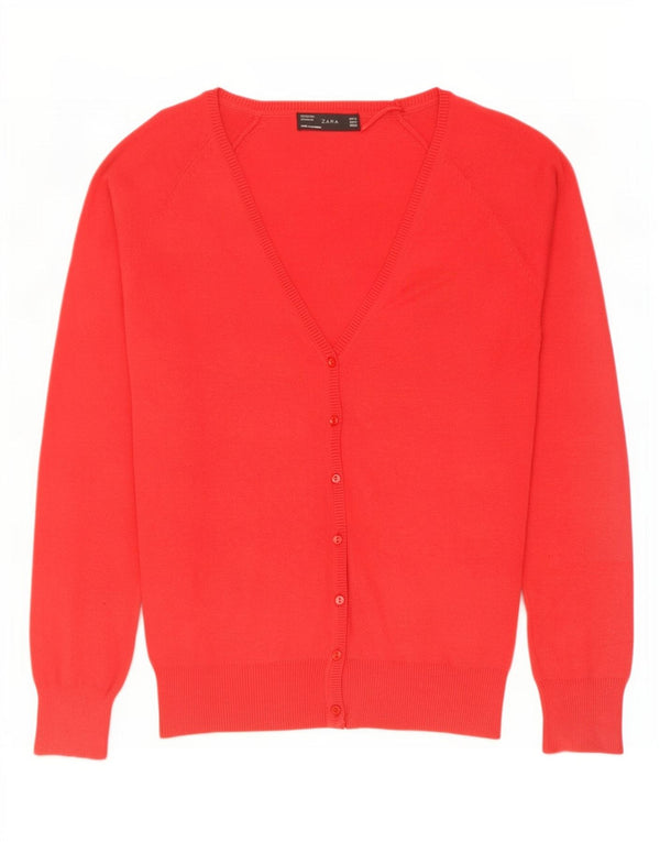 Zara Dame Cardigan Sweater UK 12 Medium Rød Bomuld