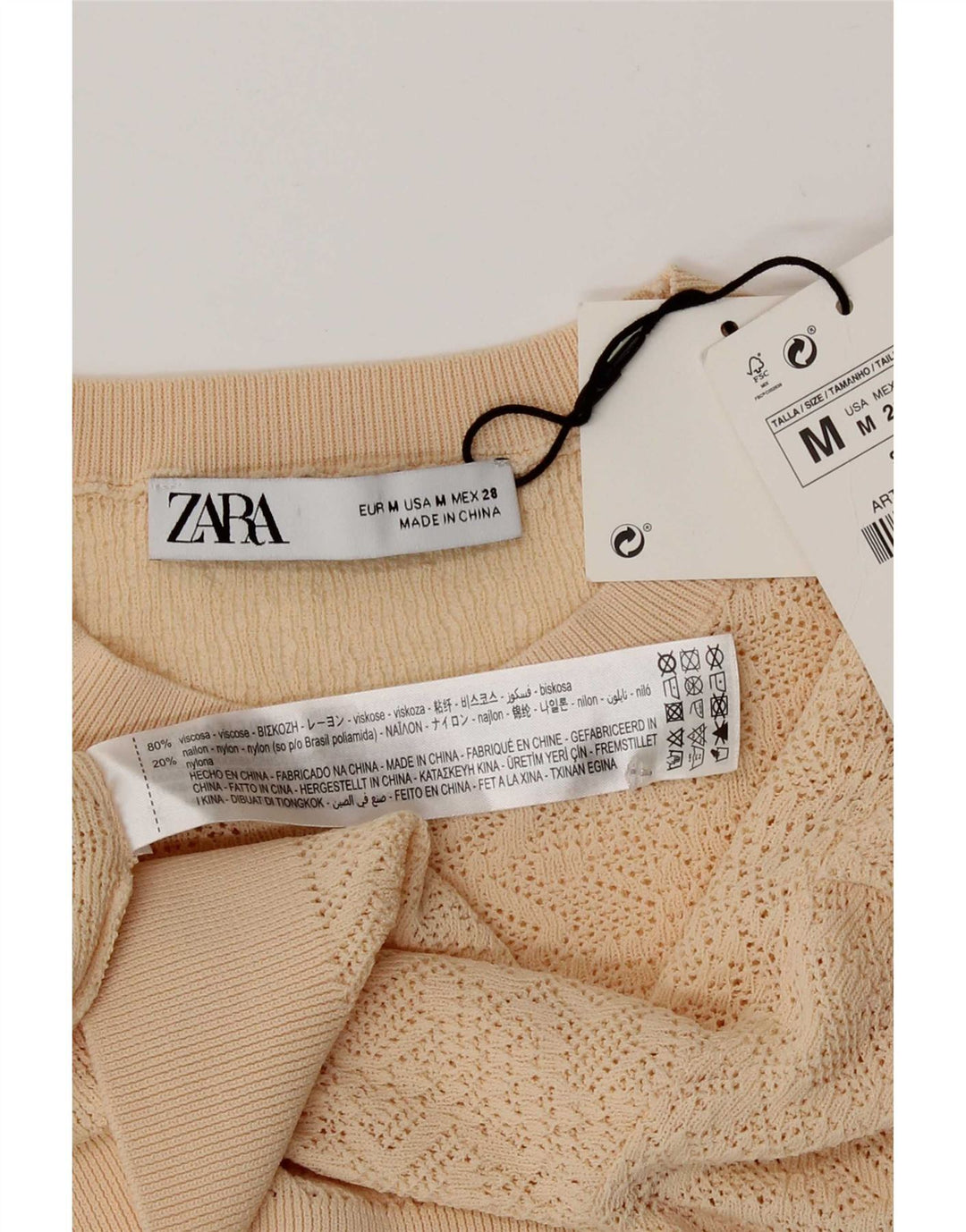 Zara Dametop Langærmet UK 12 Medium Beige Viscose