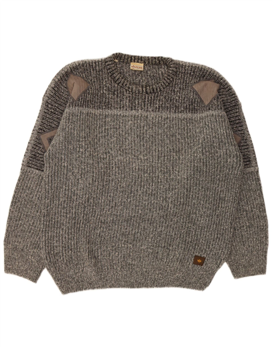FIUME Herre Crew Neck sweater 2XL Grå Colourblock Akryl