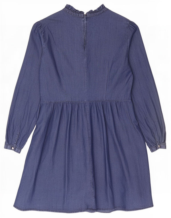 Oasis Dame Langærmet Tiered Dress UK 16 Large Blue Lyocell