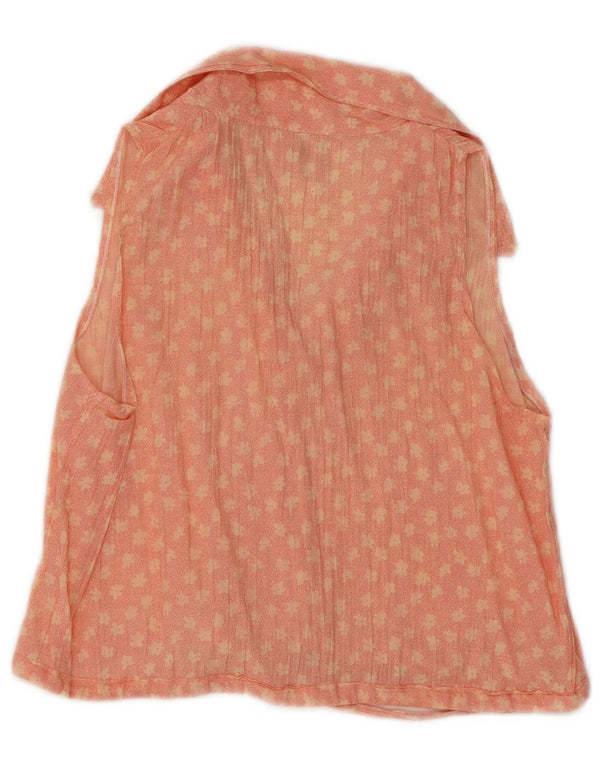 Vintage Womens Crop ærmeløs skjortebluse UK 10 Small Orange Floral