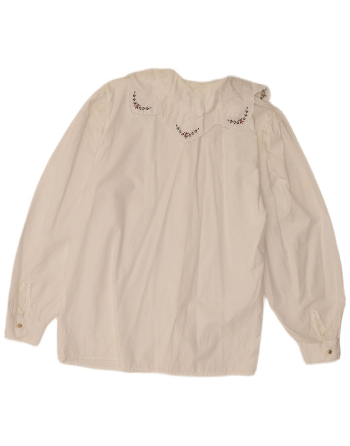 Benetton Dame Shirt Bluse IT 44 Medium Off White Bomuld