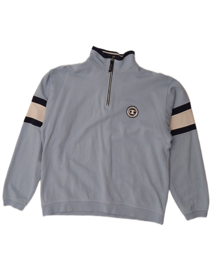 CHAMPION Sweatshirt med lynlås til mænd, stor blå farveblok bomuld