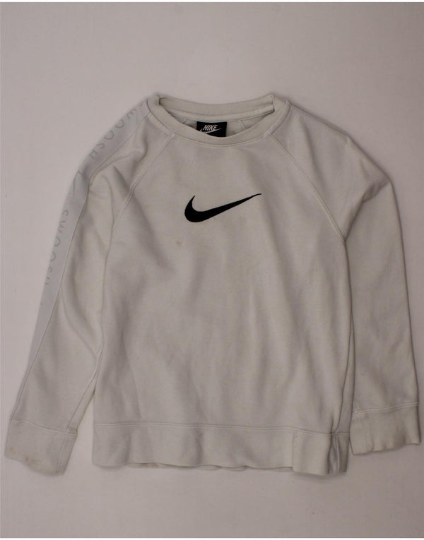 NIKE Boys Swoosh Standard Fit Sweatshirt Jumper 8-9 år Lille hvid