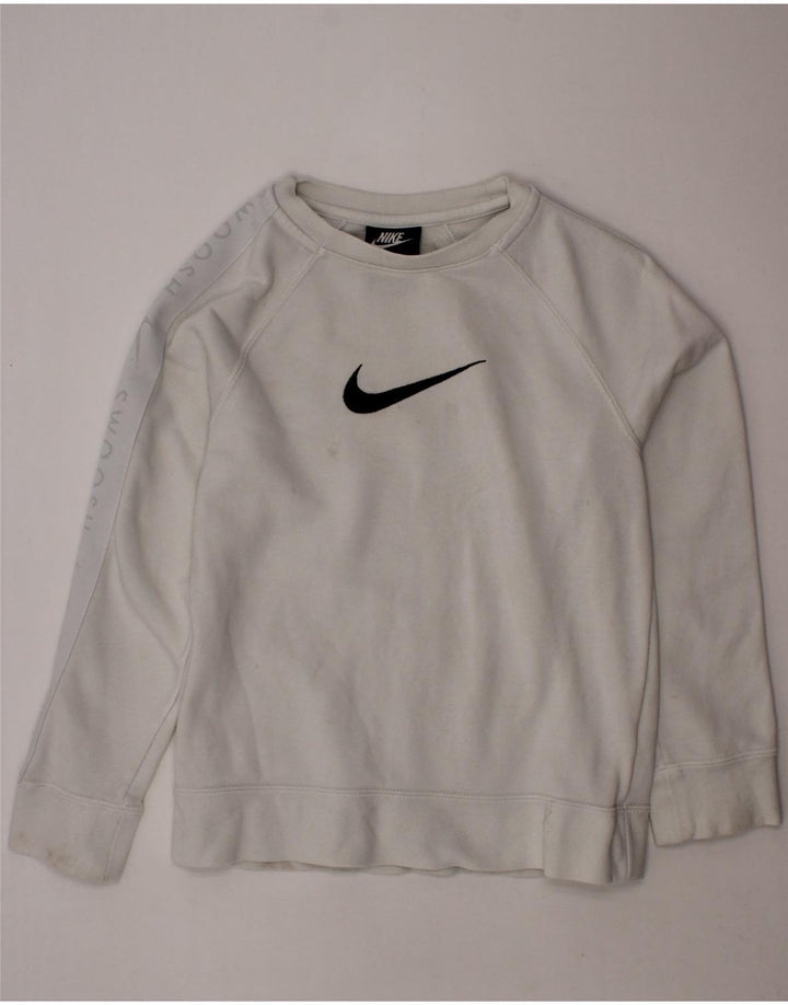 NIKE Boys Swoosh Standard Fit Sweatshirt Jumper 8-9 år Lille hvid