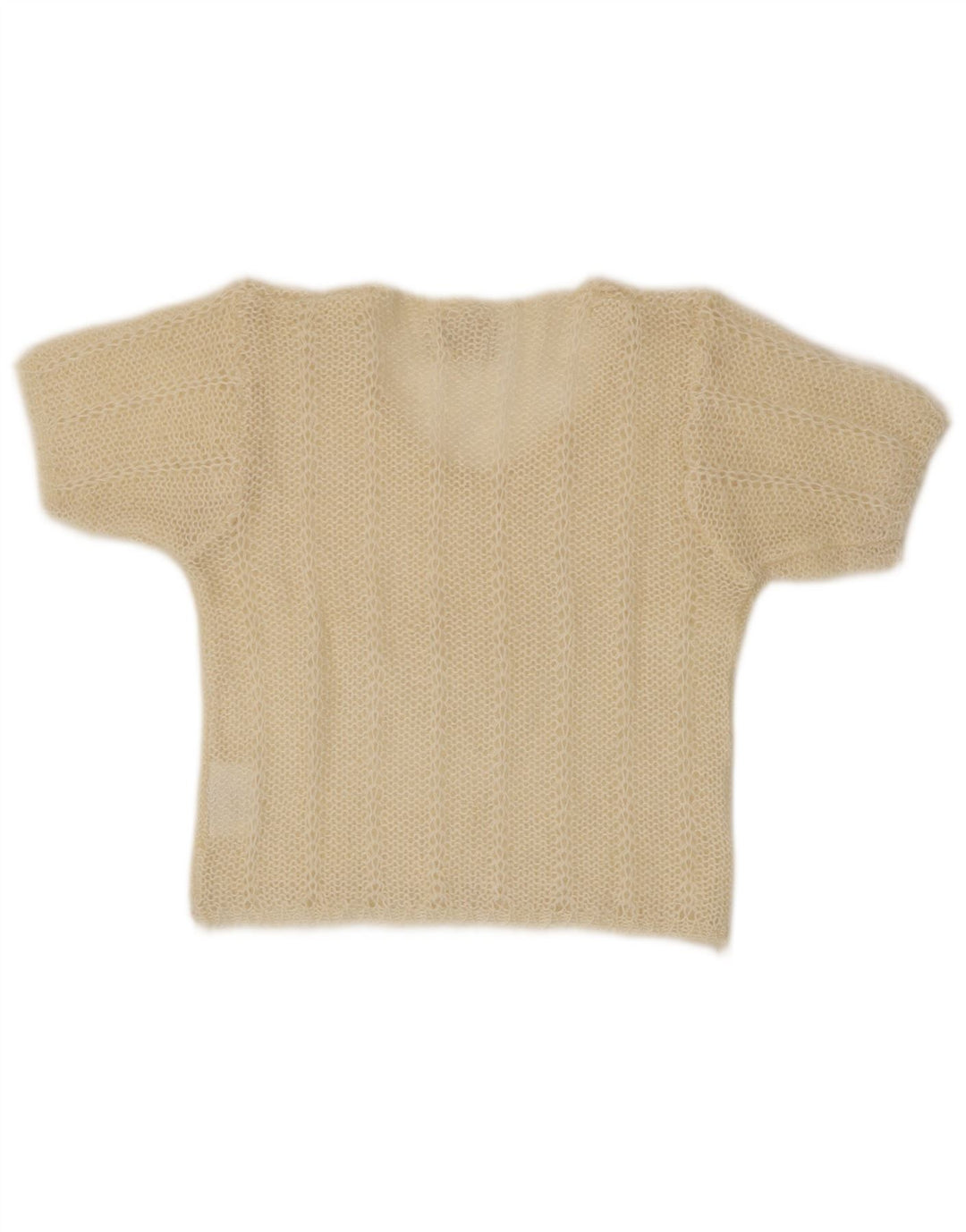 VINTAGE Womens Crop Boat Neck Jumper Sweater UK 12 Medium Beige