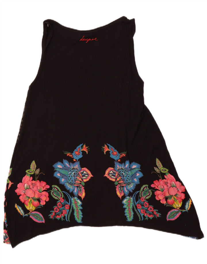 Desigual Dame Ærmeløs Tunika Top UK 14 Large Black Floral
