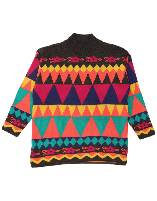 VINTAGE Womens Turtle Neck Jumper Sweater UK 18 XL Multicoloured Geometric