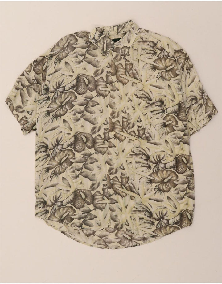VINTAGE Mens Short Sleeve Shirt Medium Beige Floral Vintage Vintage and Second-Hand Vintage from Messina Hembry 