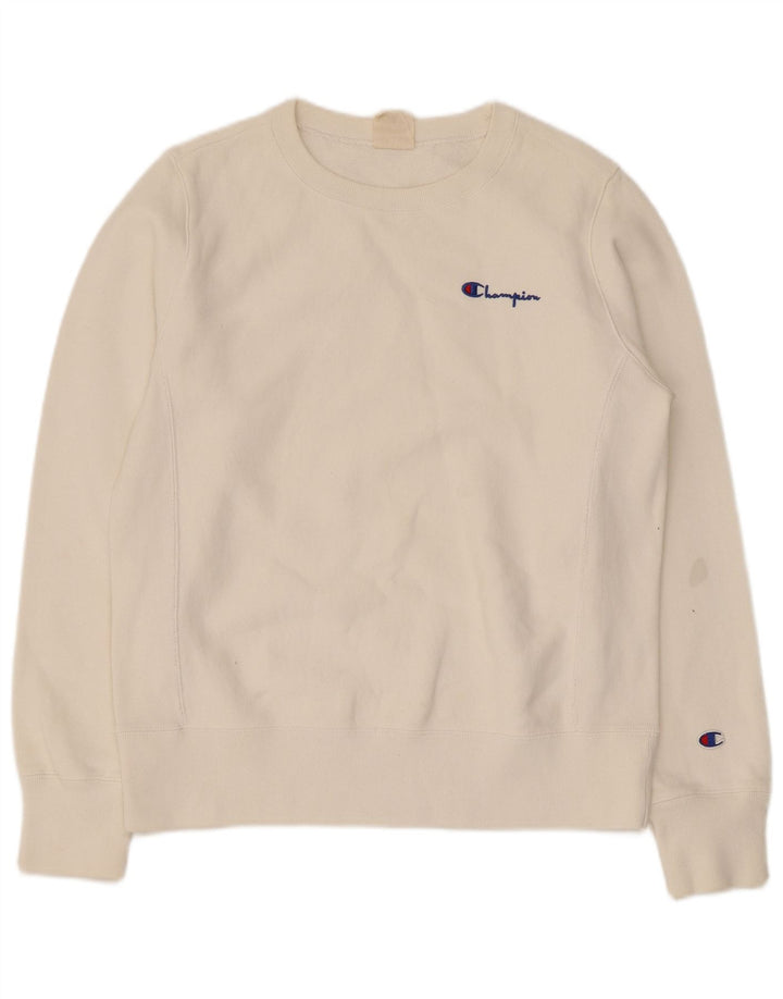 Champion Dame Sweatshirt Jumper UK 16 Stor Hvid Bomuld