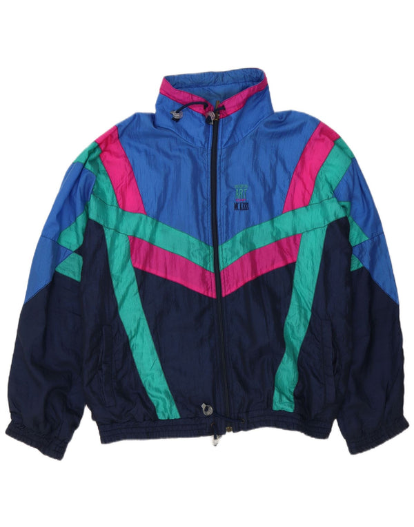 MC Kee's Mens Loose Fit Retro Tracksuit Top Jacket Medium Blue Colourblock