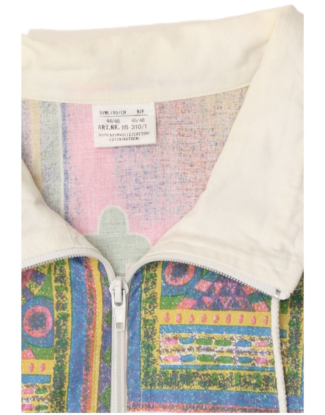 Vintage herre abstrakt mønster træningsdragt topjakke EU 44/46 Small White