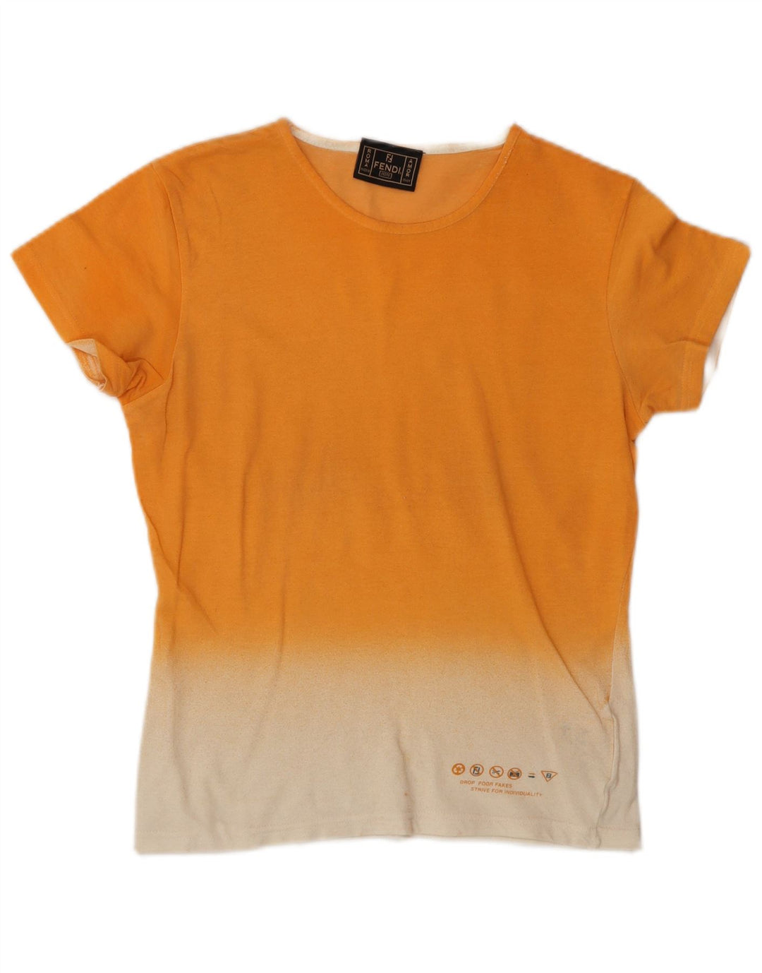 FENDI T-shirt top til kvinder IT 44 Medium Orange Colourblock Bomuld