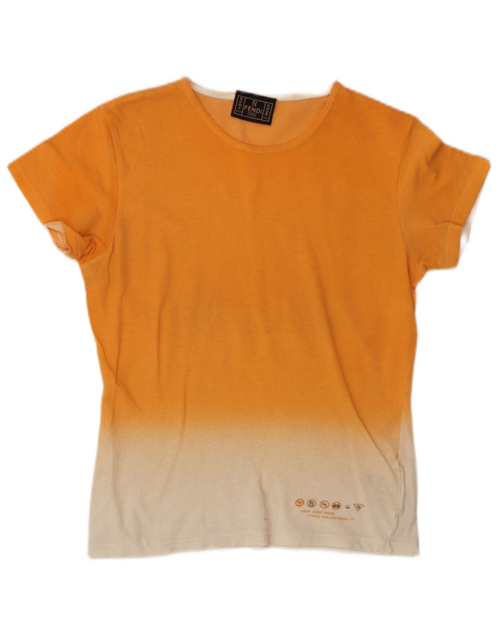 FENDI T-shirt top til kvinder IT 44 Medium Orange Colourblock Bomuld