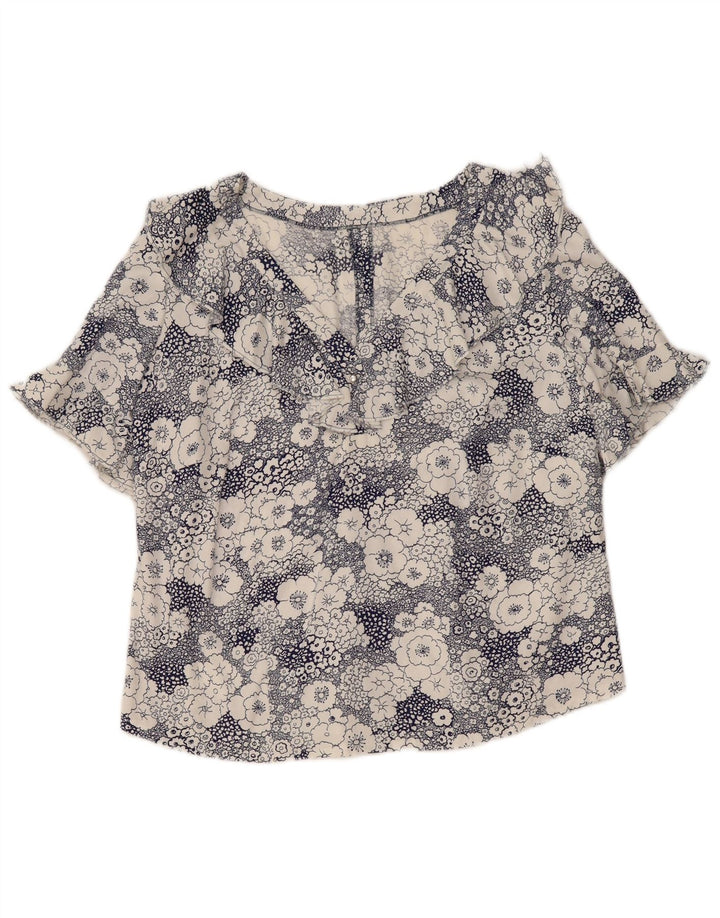 Vintage Dame Bluse Top UK 16 Large Blue Floral