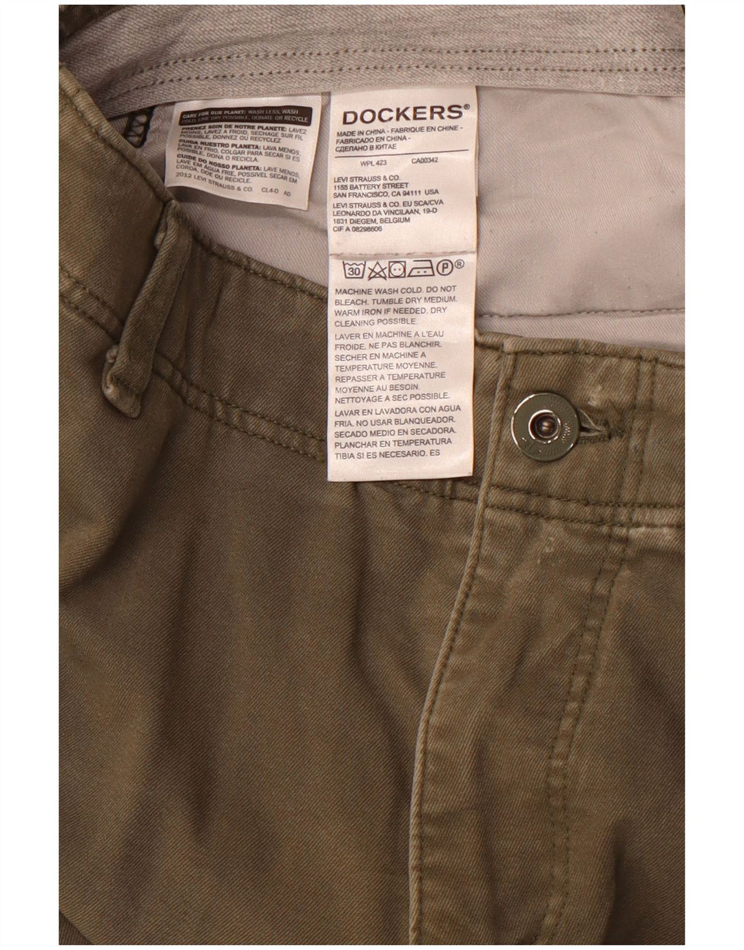 DOCKERS Slim Chino-bukser til mænd W34 L32 Khaki Bomuld