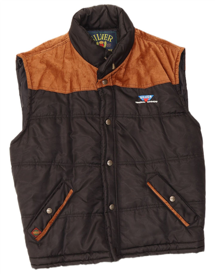 Vintage Polstret Gilet til mænd UK 40 Large Black Colourblock Polyester