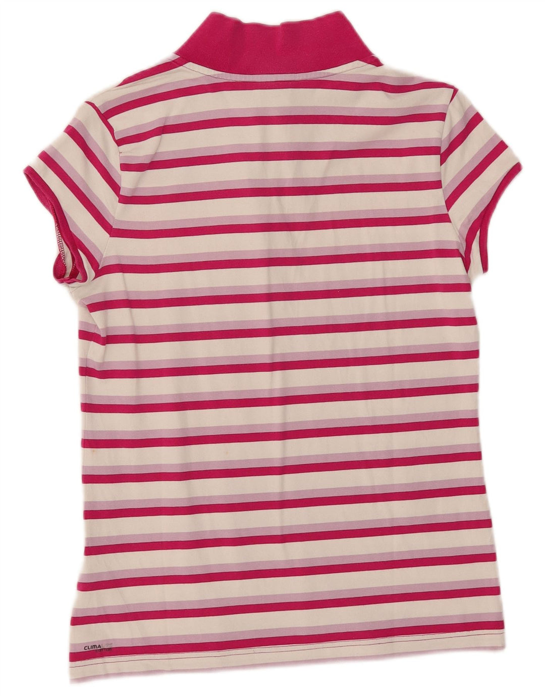 Adidas Dame Climalite Polo Shirt UK 16 Large Pink Stribet Polyester