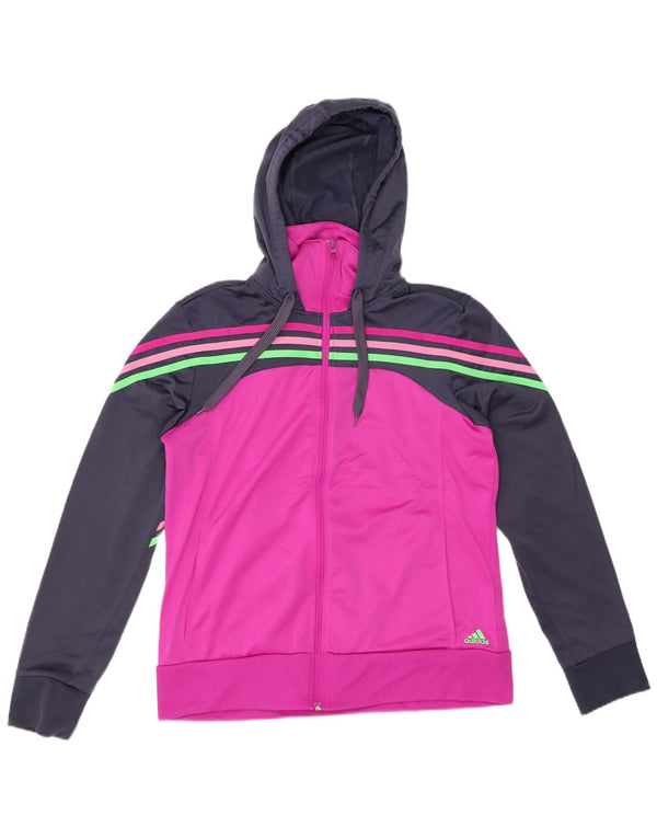 ADIDAS Womens Climalite Zip Hoodie Sweater UK 16/18 Large Pink Colourblock