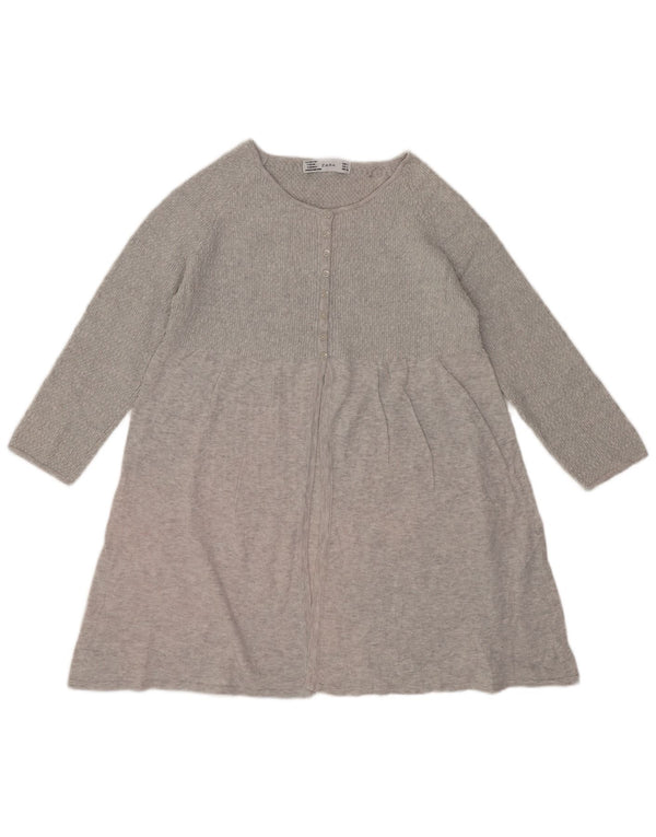 Zara Dame Langærmet Jumper Dress UK 14 Large Grå Flecked