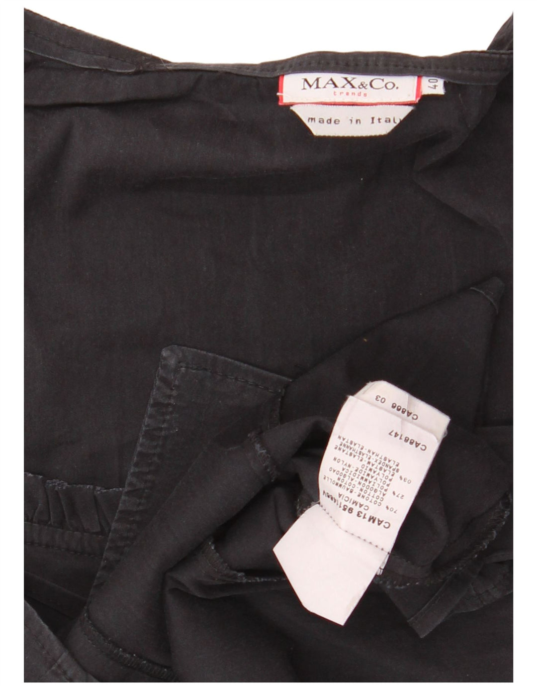 MAX & CO. Womens Flæse Front Crop Shirt Bluse IT 40 Small Black Bomuld