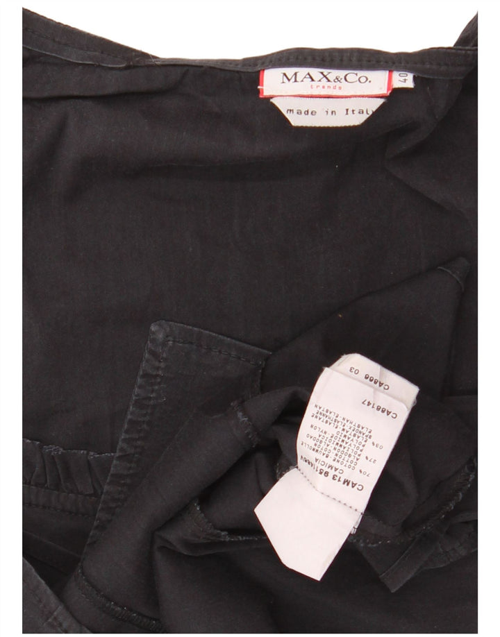 MAX & CO. Womens Flæse Front Crop Shirt Bluse IT 40 Small Black Bomuld