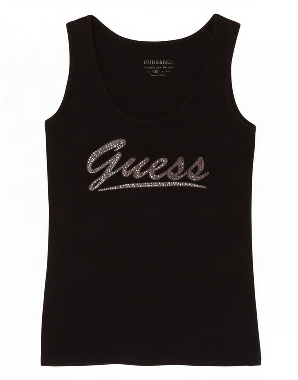 Guess Womens Graphic Vest Top UK 12 Medium Black Cotton