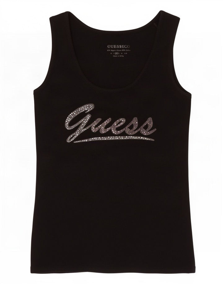 Guess Kvinders Grafisk Vest Top UK 12 Medium Sort Bomuld