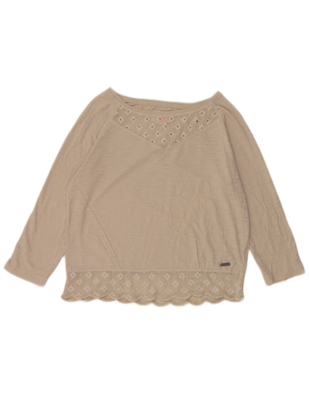 Superdry Dame 3/4-ærmet bluse Top UK 12 Medium Beige Bomuld