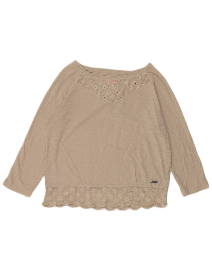 Superdry Dame 3/4-ærmet bluse Top UK 12 Medium Beige Bomuld