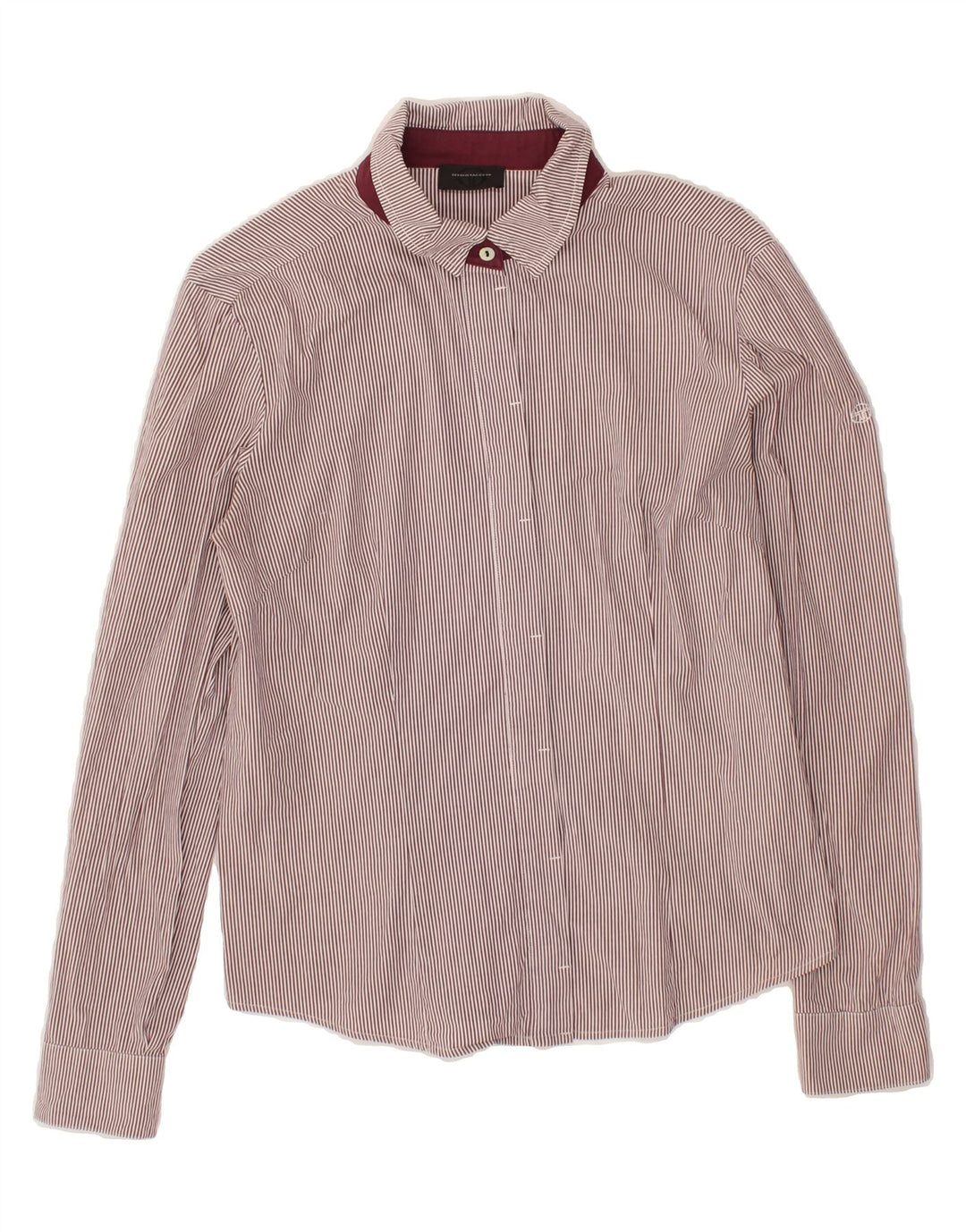 SERGIO TACCHINI Womens Shirt IT 44 Medium Maroon Pinstripe Cotton Vintage Sergio Tacchini and Second-Hand Sergio Tacchini from Messina Hembry 