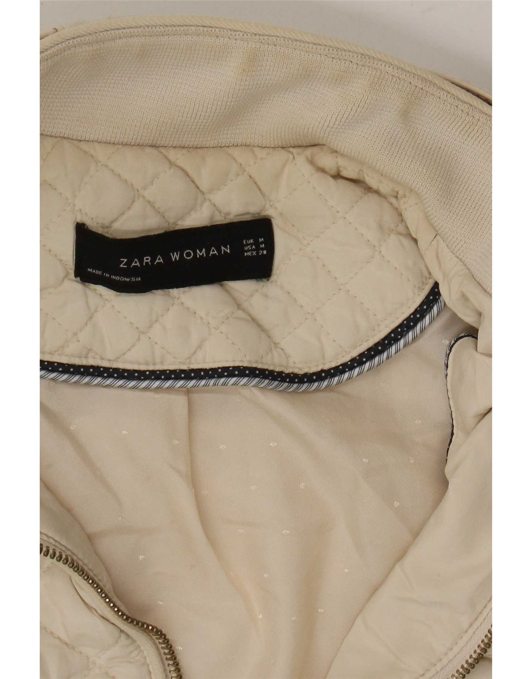 Zara Quiltet jakke til kvinder UK 12 Medium Off White