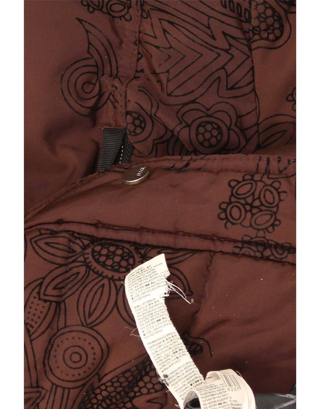 Desigual Dame Hætte Oversized Polstret Jakke EU 36 Small Brown Floral