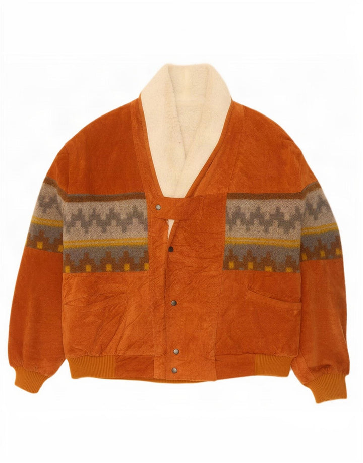 Colombus Herre Loose Fit Læderjakke UK 40 Stor Beige Geometrisk