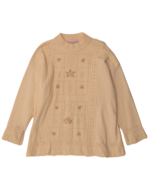 Stefanel Dame Turtle Neck Jumper Sweater UK 14 Medium Off White Floral