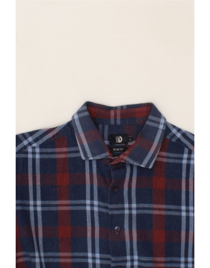 DACK'S Mens Slim Fit Shirt Large Navy Blue Plaid Cotton Vintage Dack's and Second-Hand Dack's from Messina Hembry 