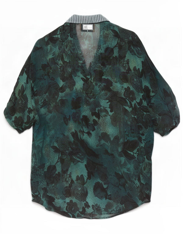 Vintage kvinders kortærmet skjortebluse UK 14 Medium Green Floral