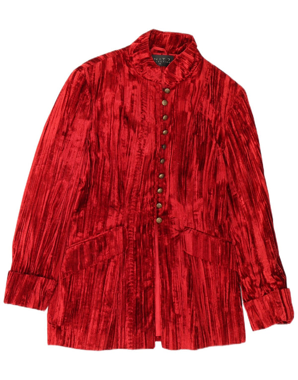 Vintage Dame Velvet Blazer Jacket UK 14 Medium Rød Polyester