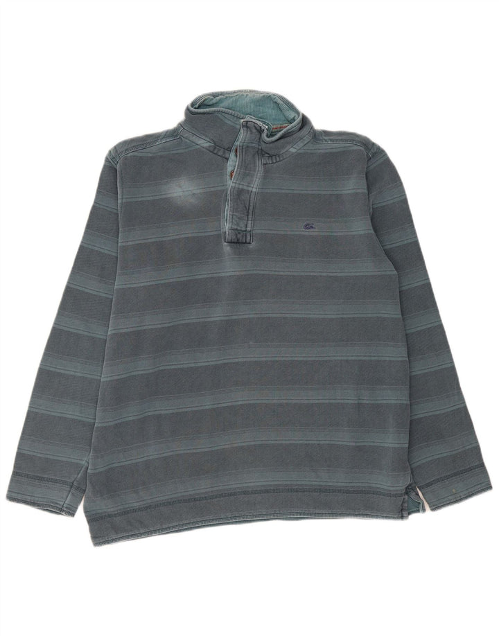 Marks & Spencer Herre Button Neck Sweatshirt Jumper Medium Blå Stribet