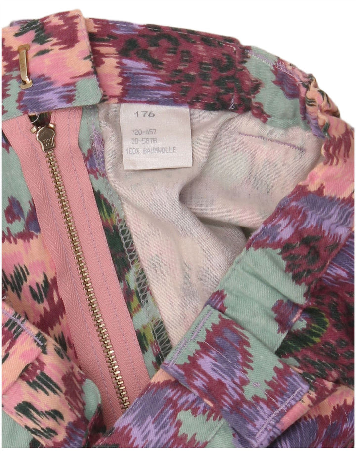 VINTAGE Højtaljet lige nederdel til kvinder W28 Mellemgrøn blomstret bomuld