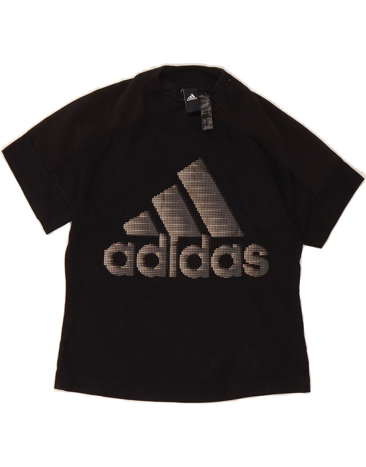 ADIDAS Girls Graphic T-Shirt Top 9-10 Years Black Polyester Vintage Adidas and Second-Hand Adidas from Messina Hembry 