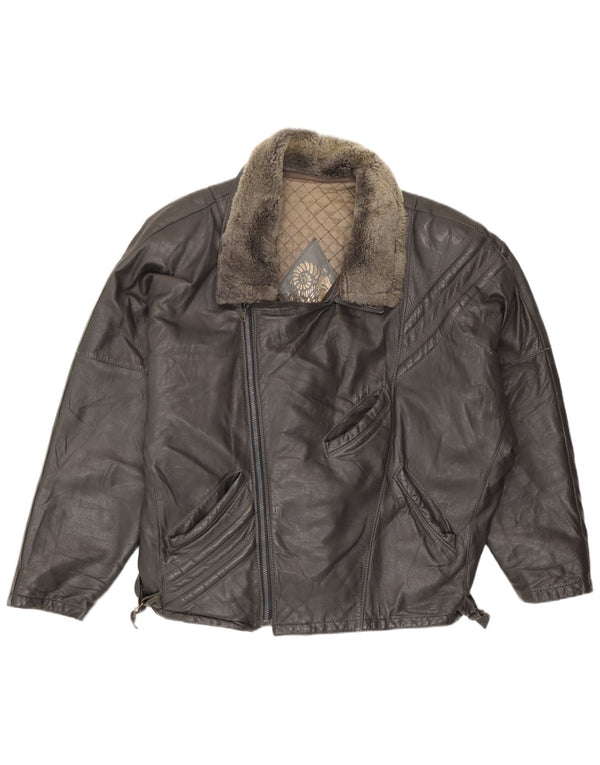 Vintage Herre Læder Biker Jacket UK 40 Stor Sort Læder
