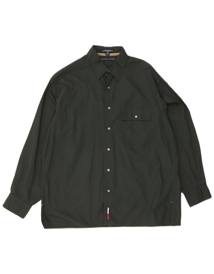 Tommy Hilfiger Herreskjorte Størrelse 15 1/2 Medium Grøn Bomuld