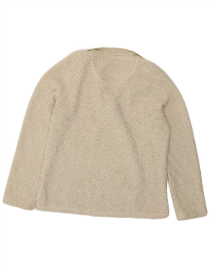 Besætningstøj Dame Button Neck Fleece Jumper UK 14 Large White Polyester