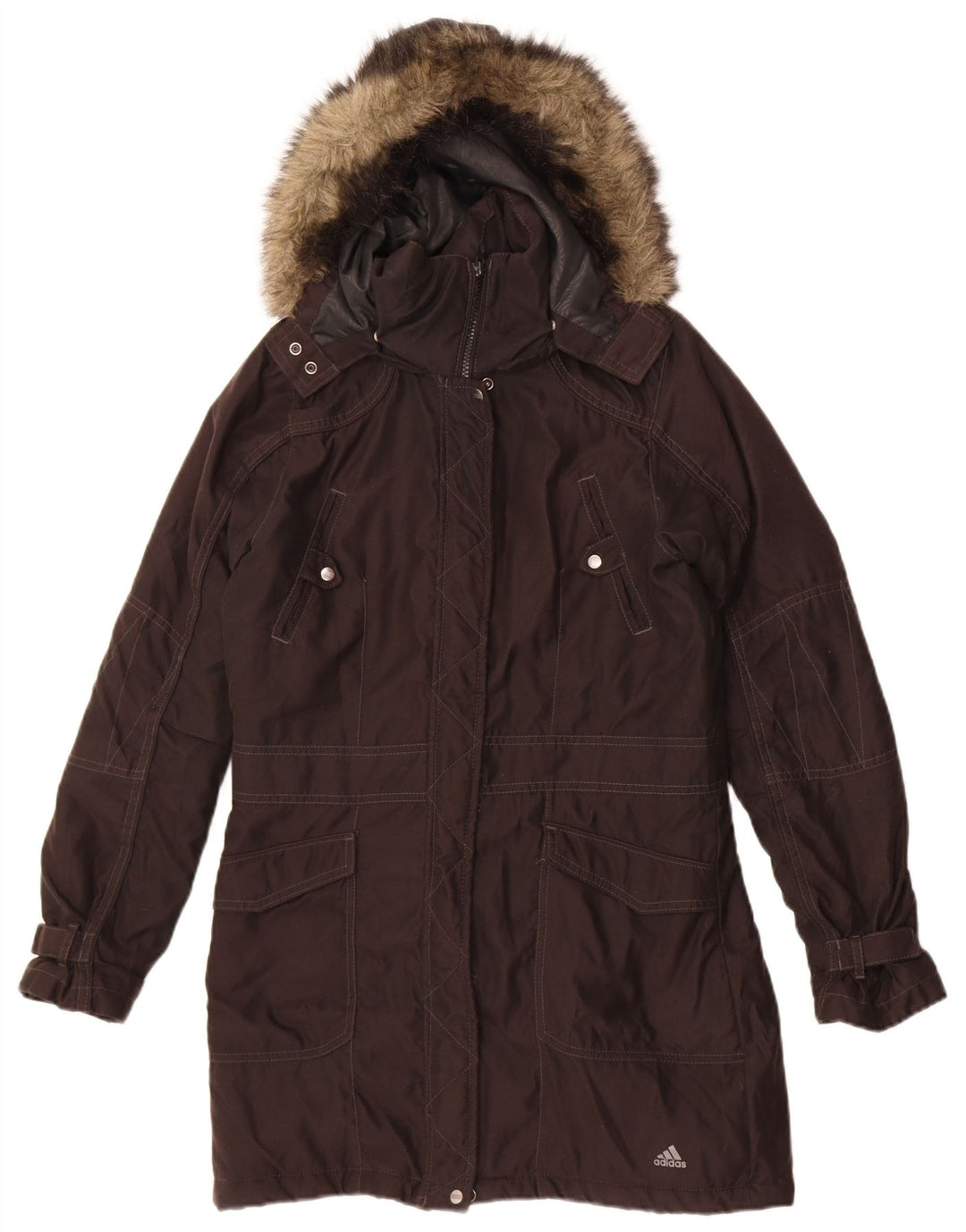 Adidas Dame Hooded Parka Jacket UK 14 Medium Black Polyester