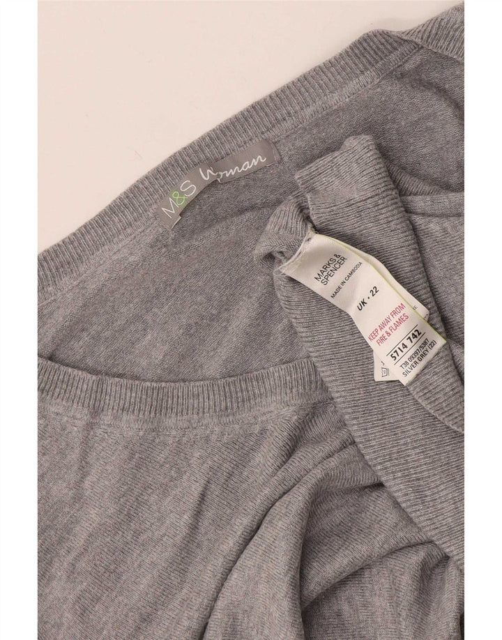 Marks & Spencer Dame V-hals sweater UK 22 3XL Grå Viscose